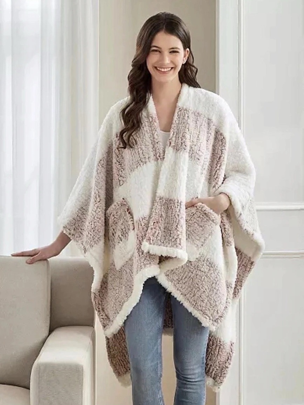 Premier Comfort Cozy Sherpa Wrap in White & Pink NWT